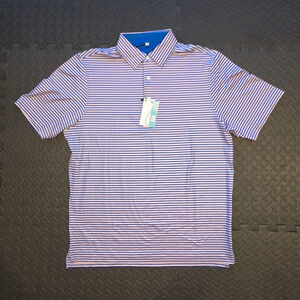 Men's inward Half Pink Blue Striped Polo Shirt M